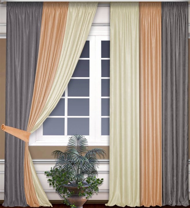 Комбинированные шторы Софт персиковый/серый - фото 116200
