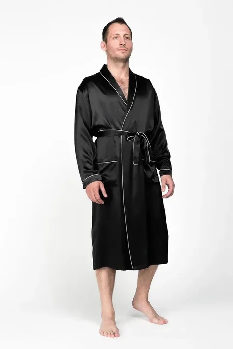 BLACK PREMIUM / ЧЕРНЫЙ ПРЕМИУМ PREMIUM XXL (52-54) Мужской шелковый халат, 100% Mulberry MRBL2002XL-p