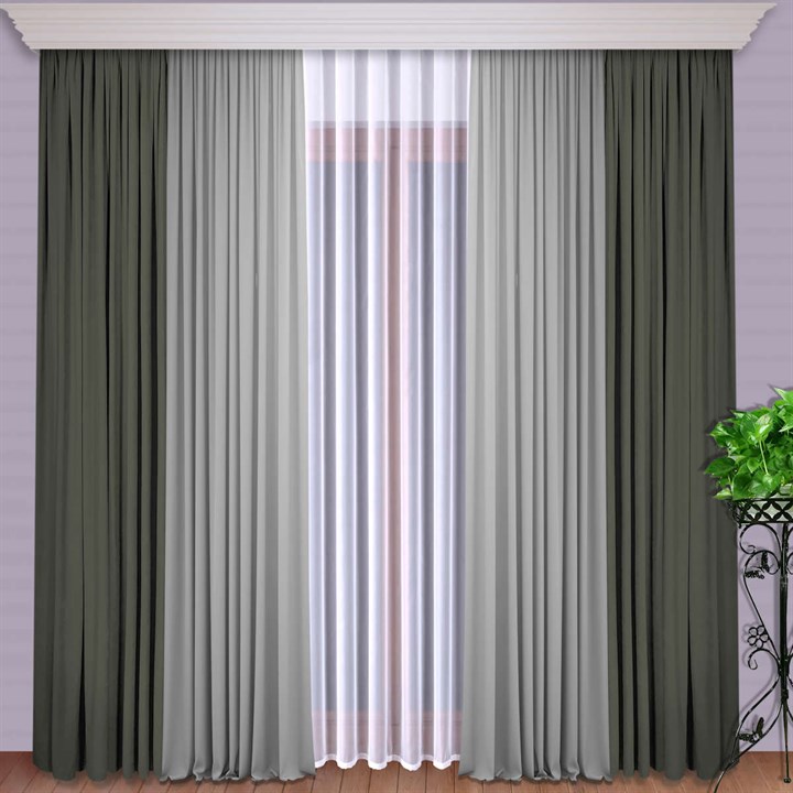 Готовые шторы Кармен Дуэт (выс.290) серый/мокрый асфальт - фото 189391