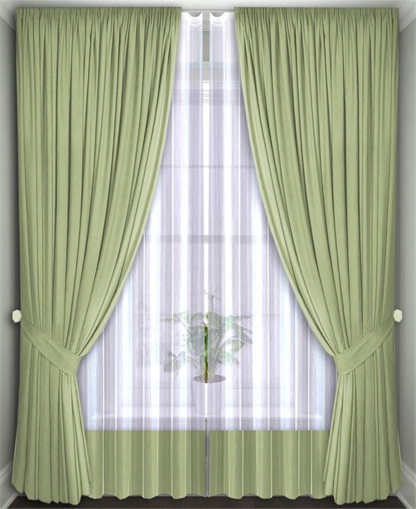 Комплект штор Кармен 150х260 с вуалью, оливковый 60138