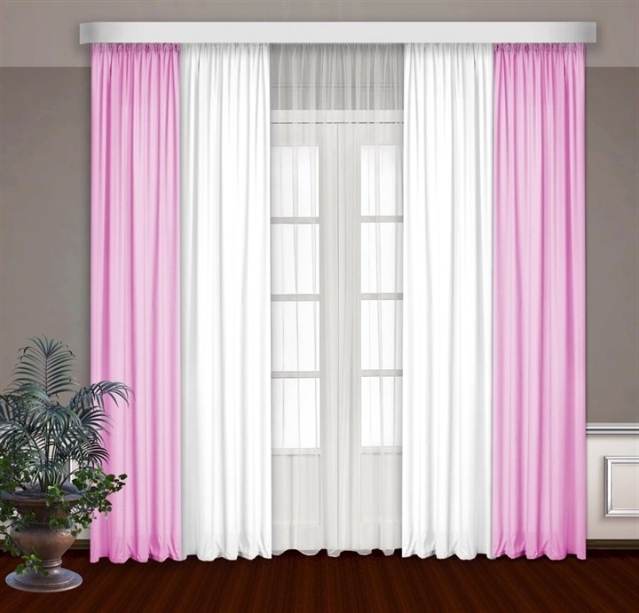 Комбинированные шторы Габриэль с тюлем, белый/розовый - фото 99455