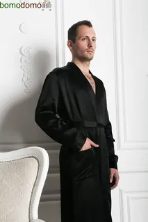 BLACK PREMIUM / ЧЕРНЫЙ ПРЕМИУМ XXXL (54-56) Мужской шелковый халат, 100% Mulberry MRBL2003XL