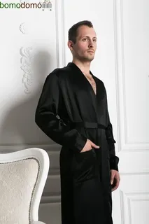 BLACK PREMIUM / ЧЕРНЫЙ ПРЕМИУМ XXXXXL (58-60) Мужской шелковый халат, 100% Mulberry MRBL2005XL