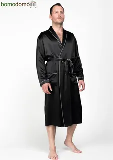 BLACK PREMIUM / ЧЕРНЫЙ ПРЕМИУМ PREMIUM XXXXL (56-58) Мужской шелковый халат, 100% Mulberry MRBL2004XL-p