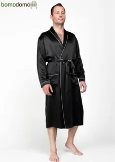 BLACK PREMIUM / ЧЕРНЫЙ ПРЕМИУМ PREMIUM XL (50-52) Мужской шелковый халат, 100% Mulberry MRBL200XL-p