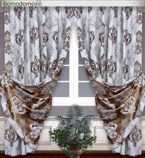 Готовые шторы Блэкаут-жаккард Корона Беж/шоколад 180х270, 2 шт. 50010