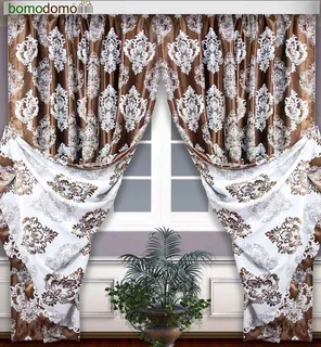 Готовые шторы Блэкаут-жаккард Корона шоколад/беж 180х270, 2 шт. 50011