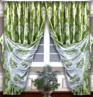 Готовые шторы Блэкаут-жаккард Корона зеленый/белый 180х270, 2 шт. 50015