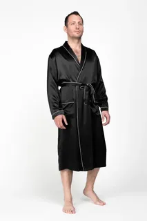 BLACK PREMIUM / ЧЕРНЫЙ ПРЕМИУМ PREMIUM XXXL (54-56) Мужской шелковый халат, 100% Mulberry MRBL2003XL-p