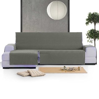 ISLANDIYA AQUASTOP 220 см Непромокаемая накидка на угловой диван c оттоманкой слева, цвет: серый