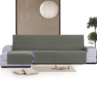 ISLANDIYA AQUASTOP 240 см Непромокаемая накидка на угловой диван c оттоманкой слева, цвет: серый