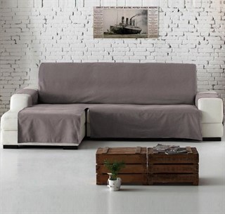 ISLANDIYA AQUASTOP 220 см Непромокаемая накидка на угловой диван c оттоманкой слева, цвет: серый