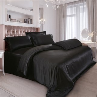 SILK COTTON BLACK Шелковое постельное белье евромакси