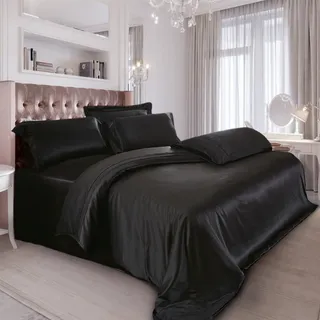 SILK COTTON BLACK PREMIUM / ЧЕРНЫЙ ПРЕМИУМ Шелковое постельное белье евромакси MS1003 EM