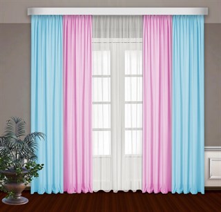 Комбинированные шторы Габриэль с тюлем, голубой/розовый