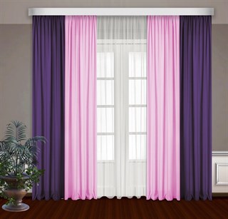 Комбинированные шторы Габриэль с тюлем, розовый/фиолетовый